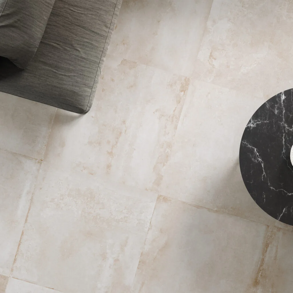 Pavimento Rue de Paris beige con veteado suave visto desde arriba